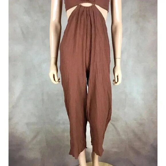 Lush Cut Out Jumpsuit Espresso Brown Boho Size S Small - Picture 4 of 10